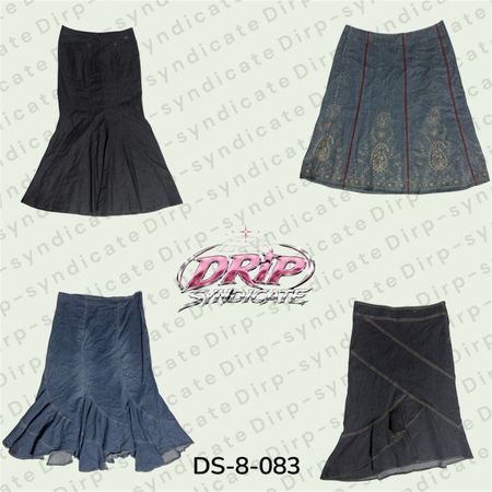 Y2K Vintage Denim Maxi Rock – Niedrig geschnittener langer Jeanrock mit Retro Streetwear Stil (DS-8-83)