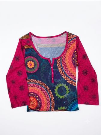 Y2K / Whimsigoth Women's Printed Top — Mesh, Swirl & Boho Blouses (61c)