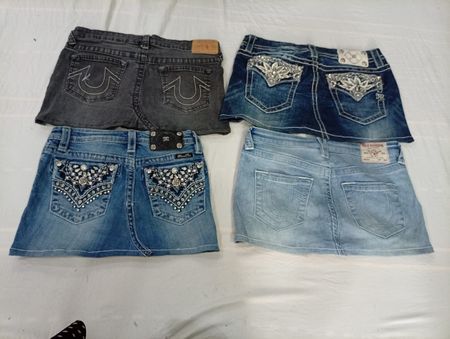 CR10893 Upcycled Miss Me and True Religion Mini Denim Skirts