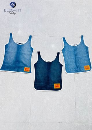 UPCYCLED Levis Denim Tank Tops With Pipping  - EVR0587