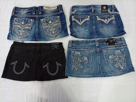 CR10572 Upcycled Mix Branded Mini Denim Skirts