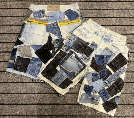 Jorts in patchwork di denim riciclato