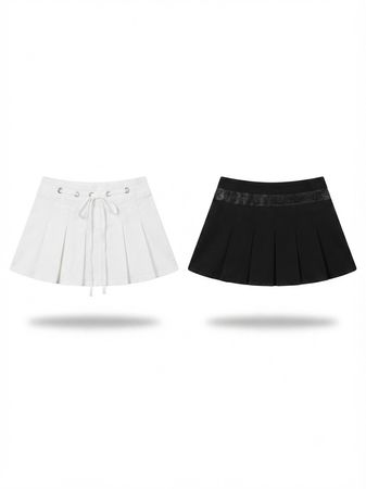 (FV-2051) Y2K Black & White Aesthetic Micro Mini Skirts