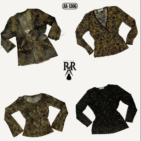 Y2K Earthy Tone Full Sleeve Mesh Mix Tops (AA-1306)
