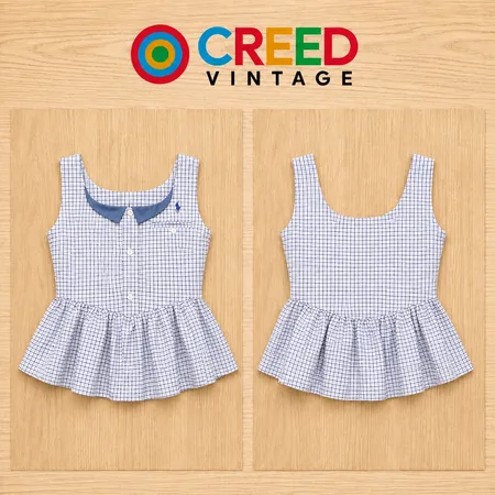 CR2212 UPCYCLED POLO CHECK PEPLUM TOP
