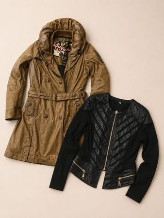 Y2K Vintage Utility Jacket & Black Moto Jacket Duo