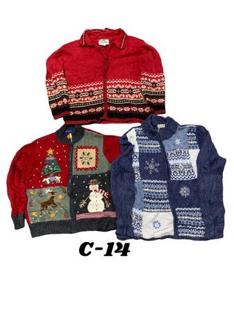 Suéter Cardigan Vintage de Férias Lote (10 Peças) - Marcas Mistas (Tiara, Studio, etc.) Tamanho S-XL - C#14