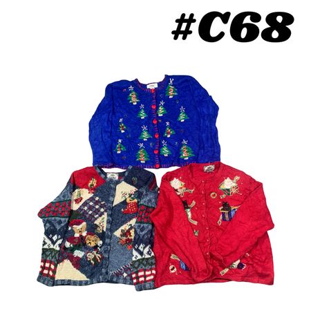 Wholesale Vintage Christmas Sweaters Bundle | 10pcs Women’s Holiday Cardigans Mix (Tiara International, Lisa International , M-XL) C#68