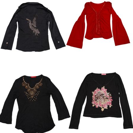 Vintage Embellished Long Sleeve Tops – Y2K Style ✨
