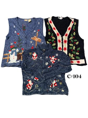 Wholesale Vintage Christmas Sweaters Bundle | 10pcs Women’s Holiday Cardigans Mix (Studio,  Bobbie Brooks S-4X) C#104