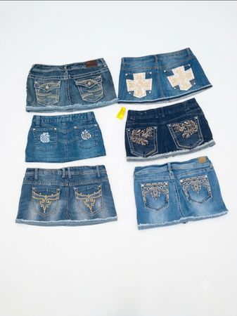 Ensemble de jupe en denim à poches en strass vintage Y2K (A-04)