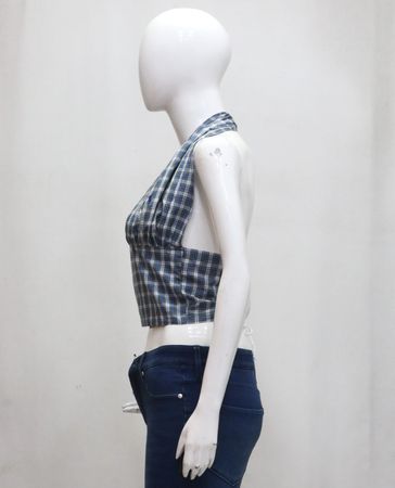 CR1945 UPCYCLED PLAID HALTER CORSET TOP