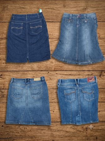 Lot de jupes midi en denim vintage Y2K | Jupes en jean à longueur genou en forme A et crayon (VM-147)