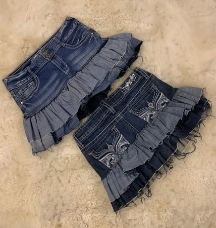 Upcycled Y2K Denim Ruffle Mini Röcke