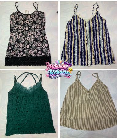 Y2K Vintage Lace Trim & Printed Cami Bundle VR432