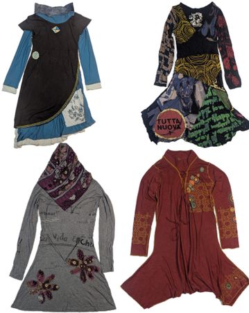 Desigual-Style Patchwork Knit Long Sleeve Dress Collection( TR-1028