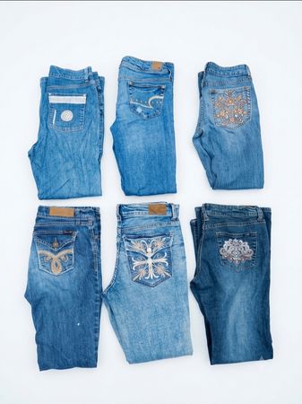Y2K verziertes und mit Taschen versehenes Denim-Jeans-Bündel (Z-10)