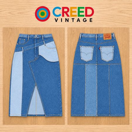 CR2293 UPGEARTE ZWEIFARBIGE ASYMMETRISCHE DENIM-MAXIRÖCKE