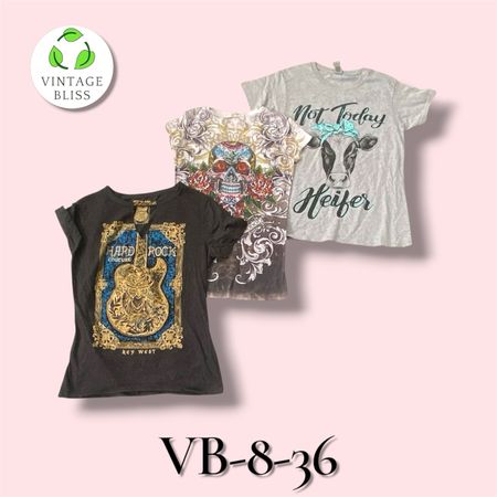 Y2KヴィンテージプリントTシャツ卸売バンドルショートスリーブ、アソートスタイルとプリント (VB-8-36) 20ピース