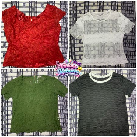 Y2K Vintage Lace & Mesh Short Sleeve Top Bundle | VR-339