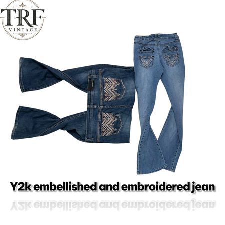 Y2k embellished and embroidered jeans #144