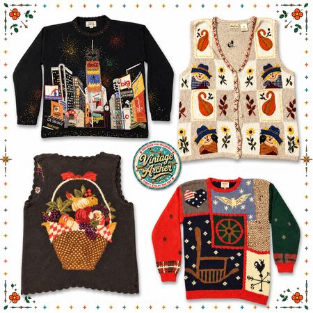 Vintage Heavy Knit Unique Themed Jumpers Mix Bundle: 10 pcs (S-4)