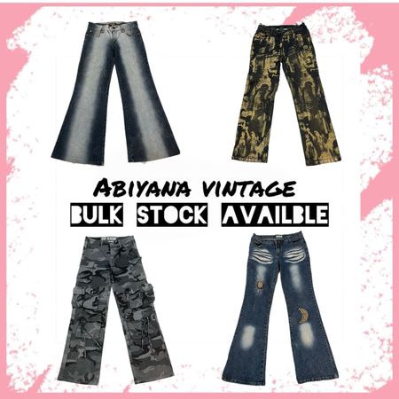 Y2K Flare Jeans et ensemble de pantalons cargo - Vintage Camo, Bootcut, jeans en denim imprimés et embellis -AV-107