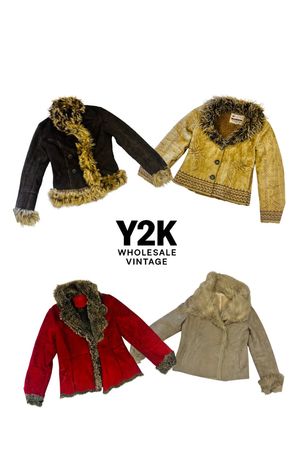 Y2K Vintage Faux Fur Suede Jackets Bundle – Women’s 2000s Winter Coats Wholesale (YWV84)