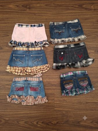 Ultimate Y2K Trashy Chic Denim upcycled Skirt Lot