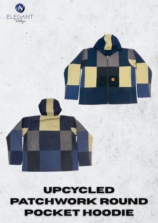 UPCYCLED Patchwork Round Pocket Hoodies - EVR0090
