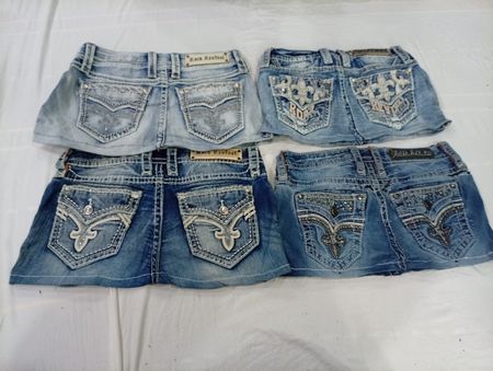 CR10864 Upcycled Rock Revival Mini Denim Skirts