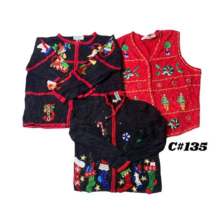 Großhandel Vintage Weihnachtspullover Paket | 10 Stück Damen Feiertagscardigans Mix (Tiara International, Victoria Jones, Croft & Barrow S-2X) C#135