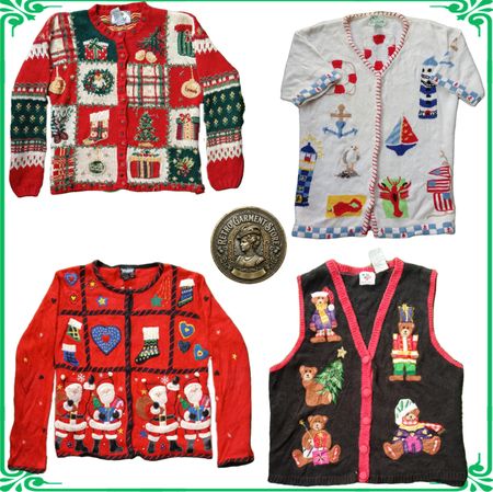Vintage Heavy Knit Novelty Jumper Sweater Holiday Graphic Cardigans Lot A85