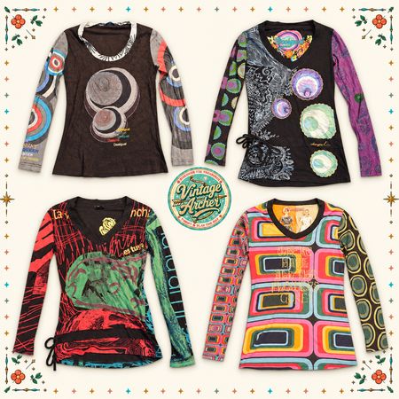 Y2K Desigual Retro Pop Art Patchwork Langarmoberteile 10 Stück (D4)