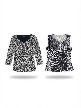 (FV-2217)     Black & White Abstract Print Women’s Tops Wholesale Bundle