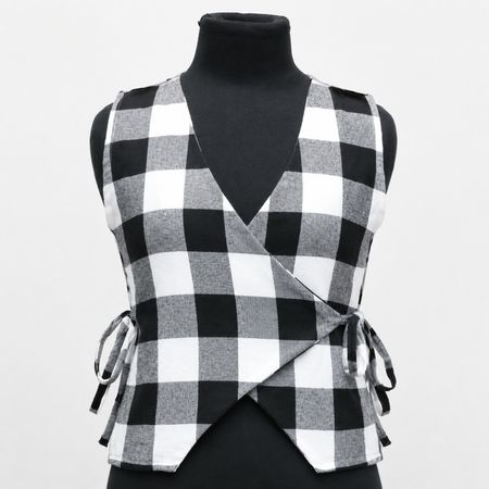 CR2055 UPCYCLED CHECK WRAP FLANNEL TIE-SIDE VEST