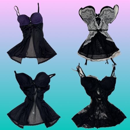 Y2K Coquette Black Babydoll Cami Tops (RS-28)