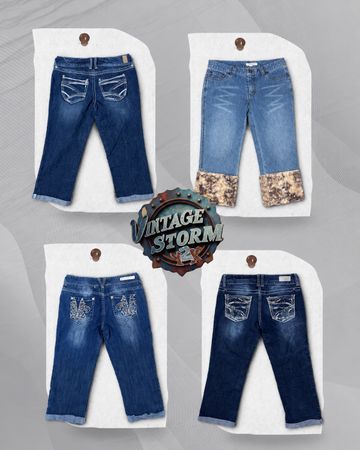 Y2K Denim Embellished Capri
