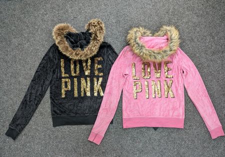 Pink & Bebe Velour Fur Hooded Zip Hoodies | Women's | Original