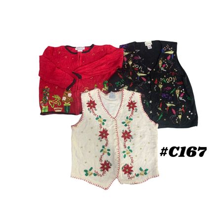 Lot de pulls de Noël vintage en gros | 10 pièces de cardigans de vacances pour femmes mélangés (Tiara International, Bobbie Brooks M-XL) C#167