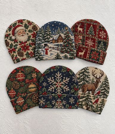 Upcycle Christmas Tapestry Beanies (DR-09)