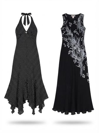 (FV-2069)     Monochrome Vintage Dress Bundle | Black & White Floral, Abstract & Y2K Dresses