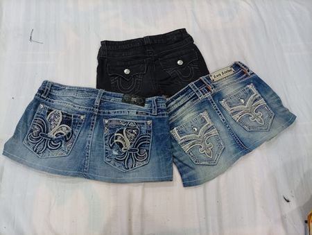 CR12257 Upcycled Mix-Branded Mini Denim Skirts