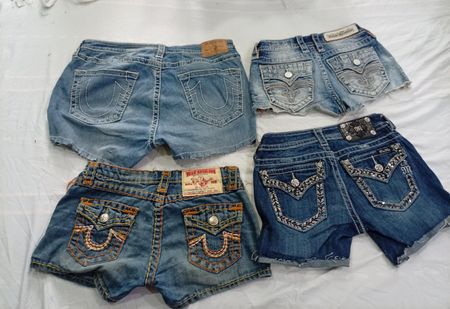 CR11032 Upcycled Mix-Branded Mini Denim Shorts