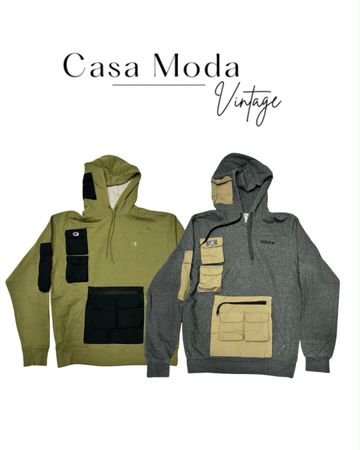 110926-3 Upcycled woven pocket hoodies 10 pcs