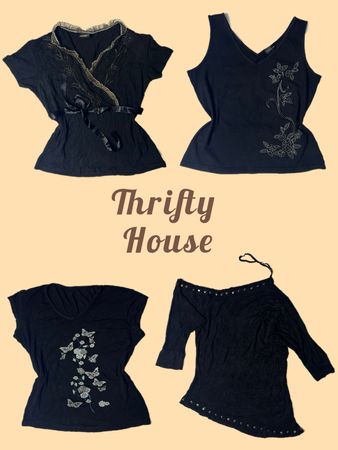 Retro 2000s Black Embroidered Tops(TH/546)