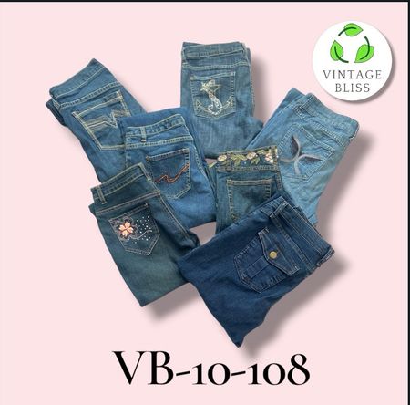 Y2K Vintage Jeans évasés brodés à taille haute en gros – Styles assortis (VB-10-108) 9 pièces