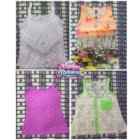Y2K Vintage Lace & Butterfly Print Cami Bundle | VR-349