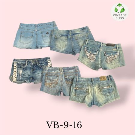Y2K Vintage Denim Brodé Mini Shorts En Gros Lot (VB-9-16)