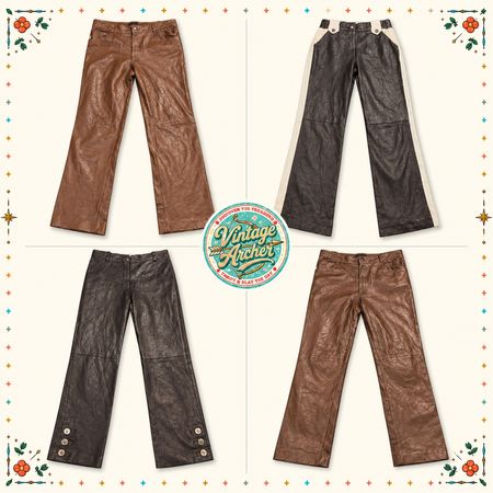 Vintage Leather Pants – Y2K Retro Flare & Straight-Leg Mix 11pcs